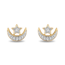 Load image into Gallery viewer, Jasmine Moon and Star Stud Earrings with 1/10 cttw Diamonds

