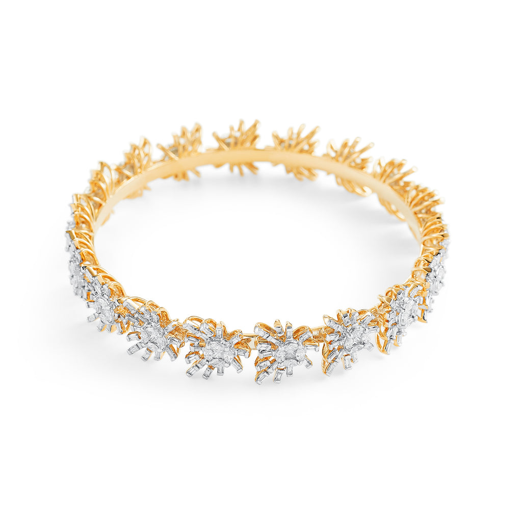 18K Gold Halo Diamond Cuff Bangle – Tisya Jewels
